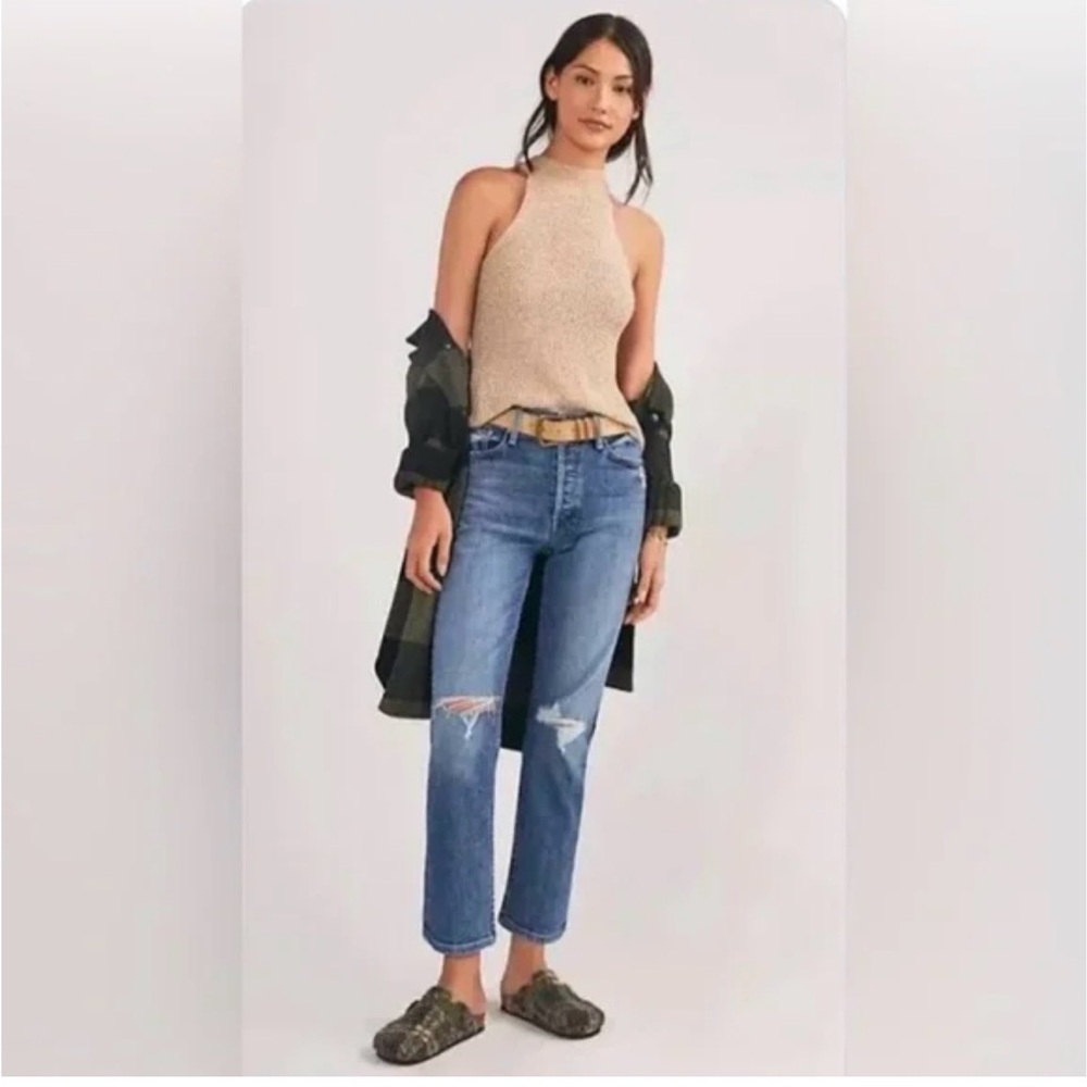 MOTHER Straight Leg Tomcat Ankle Distressed Blue Jeans